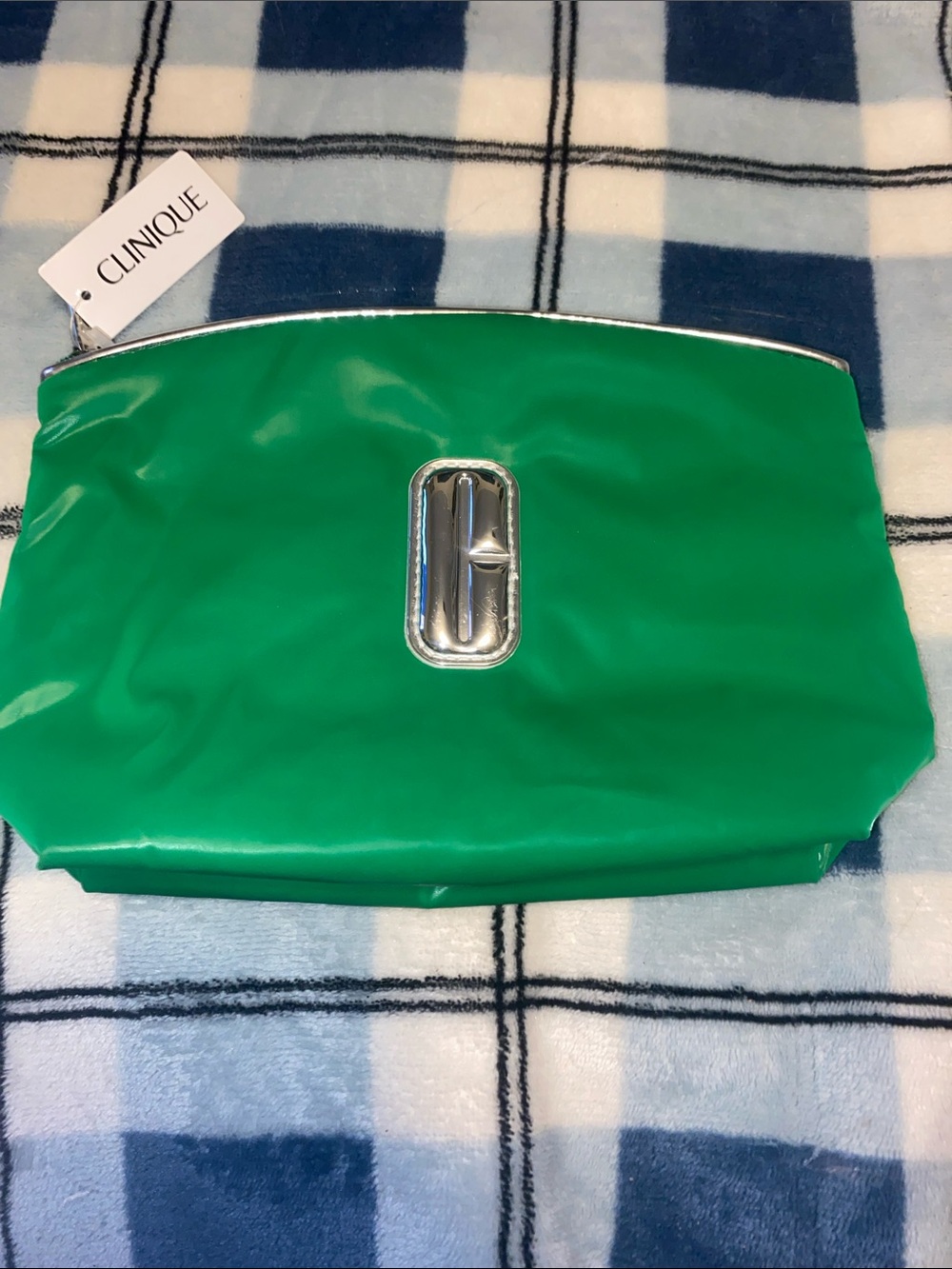 Clinique Green Cosmetic Pouch with Silver Accent